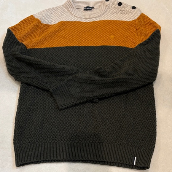 Faguo Lucio Army Green/Gold Merino Blend Striped Sweater Size L - Picture 1 of 12